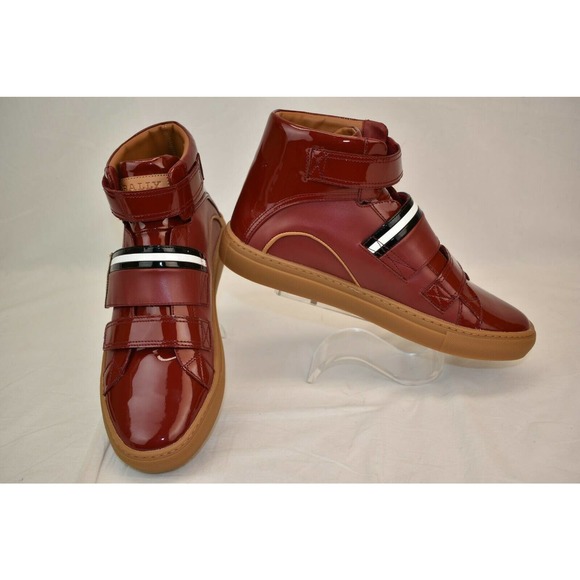 NIB BALLY HERICK RED PATENT LEATHER HI TOP STRIPE LOGO SNEAKERS 8 US 41 main image 2